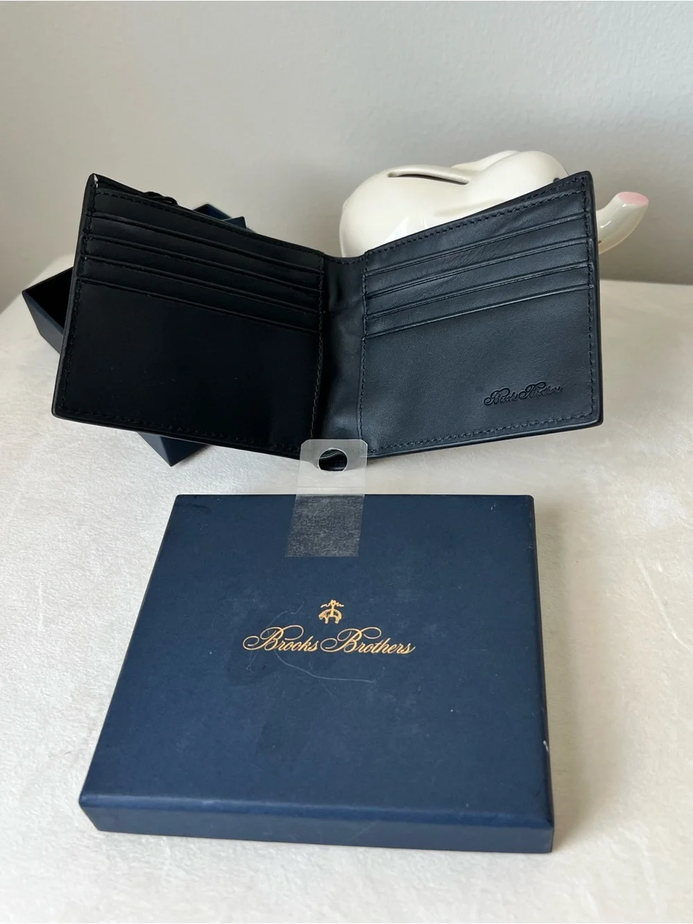 Brooks Brothers Black Leather Wallet with Embossed Logo NEW!!!